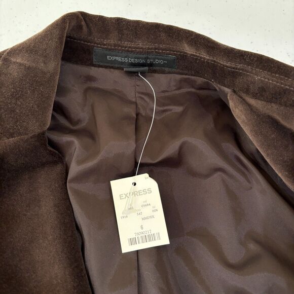 Vintage Express Brown Velvet Blazer Jacket Women 6 Dark Academia Gothic NWT - Picture 8 of 11